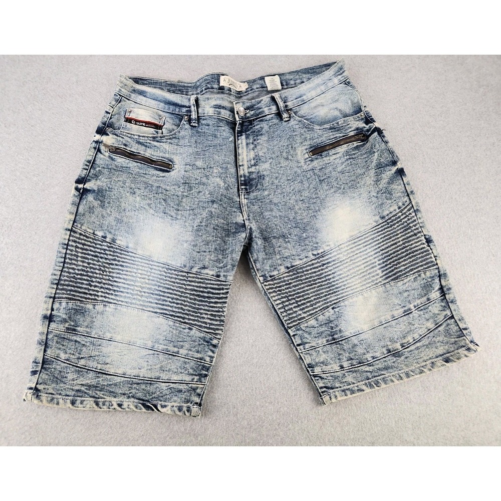 Vtg Akademiks Jeans Motorcycle Shorts Mens 40 44 Jeanius Urban Acid‎ Wash Y2K